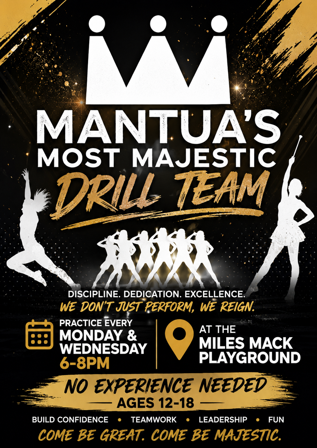 Seeking youth ages 11-30 for Mantua's Most Majestic; drum team & drill team